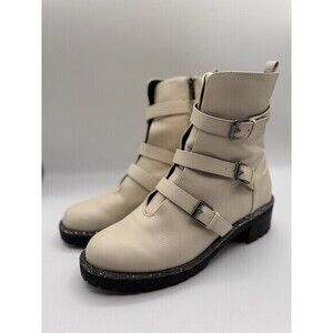 Kenneth Cole Reaction Women’s Tate Ivory Jewel Motorcycle Boots 10 Medium